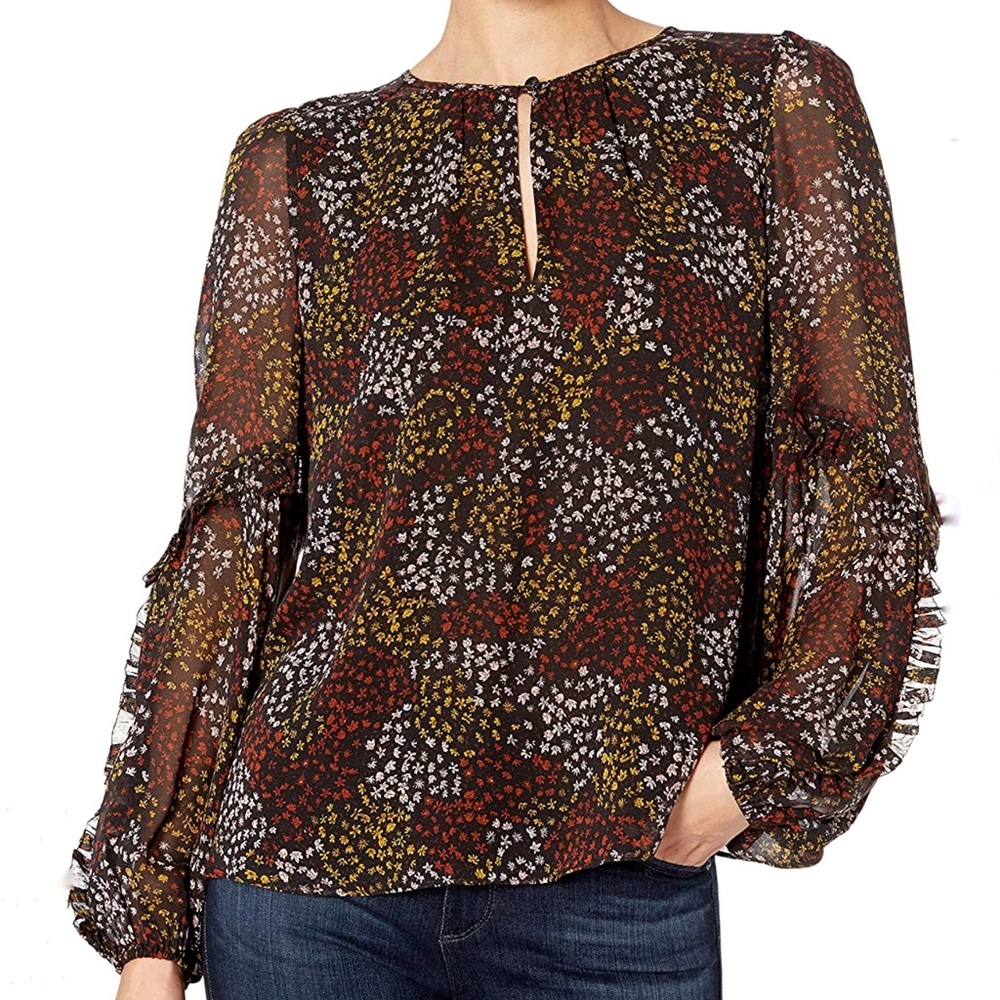 NWOT Joie Silk Baltasar Ruffle Trim Floral Print Blouse